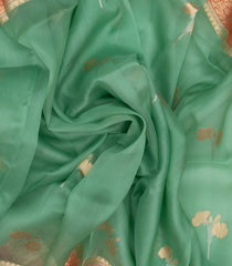 Mint Green Handloom Banarasi Organza Silk Saree With Floral Buttas-BE1482