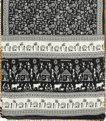 Black Printed Jaipur Cotton Saree With Tribal Motifs-JC1697