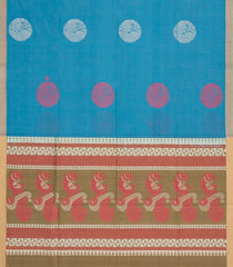 Sky Blue Handloom Village Cotton Saree With Buttas-VC1606