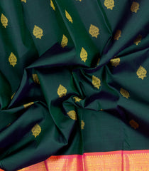 Bottle Green Handloom Korvai Kanchipuram Silk Saree With Zari Buttas-KA16372