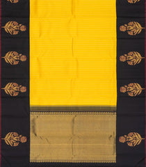 Yellow Handloom Korvai Kanchipuram Silk Saree With Stripes & Square Motifs-KA13178