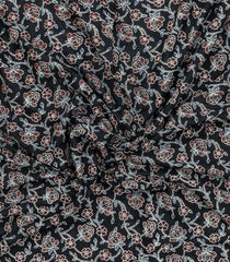 Black Printed Jaipur Cotton Saree With Floral Motifs-JC1864