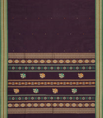 Dark Brown Handloom Village Cotton Saree With Buttas-VC1612