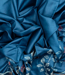Blue Handloom Tussar Silk Saree With Printed Floral Motifs-TU2641