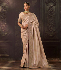 Light Peach Woven Blened Tissue Saree With Heavy Zarodsi Work-BL4060