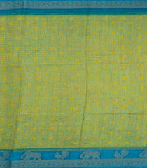 Mustard Printed Synthetics Dola with Zari Stripes & Contrast Border-BL5146
