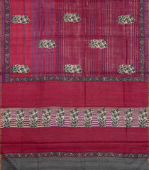 Crimson Handloom Tussar Silk Saree With Printed Floral-TU2856