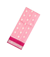 Light Peach Woven Dupion Silk Saree With Floral Motifs & Contrast Border-DS0535