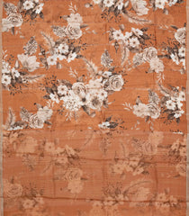 Rust Handloom Tussar Saree With Printed Floral Motifs-TU3054