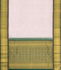 White Handloom Korvai Kanchipuram Silk Saree With Parrot Buttas-KA16171