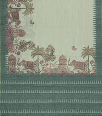 Light Green Printed Synthetic Linen Saree with Jhalar-BL5336
