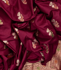 Maroon Woven Blended Dupion Saree With Meena Floral Motifs