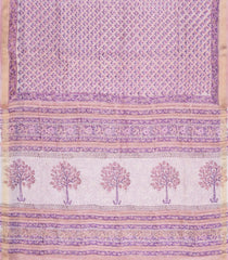 Lavender Printed Chanderi Cotton Saree With Zari Border-CC1644