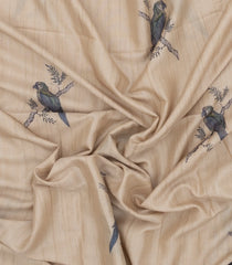 Taupe Woven Synthetic Manipur Silk Saree With Blue Printed Bird Motifs-BL4952