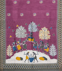 Chesnutt Pink Woven Tussar Silk Saree With Printed Tribal Motifs-TU3577
