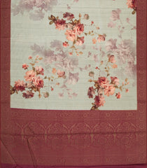 Taupe Printed Synthetic Tussar With Contrast Zari Border-SY0294