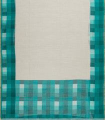 Off White Printed Synthetic Linen Saree With Contrast Checked Border-SY0602