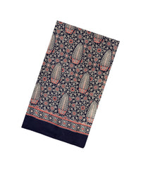 Midnight Blue Printed Modal Silk Saree With Zari Pallu-PS0733