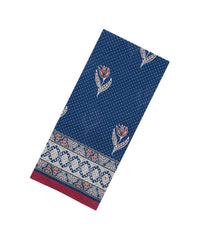 Indigo Printed Jaipur Cotton Saree With Printed Floral Motifs-JC1760
