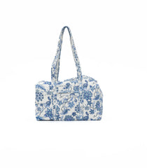 White Handmade Duffle Bag With Printed Motifs With Zipper (9"H X 14"W X 7"D)-ACS1048