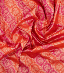 Red Handloom Kanchipuram Silk Saree With Floral Jaal Motifs-KA14906