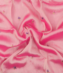 BubbleGum Pink Embroidered Synthetic Tissue Saree With Floral Motifs-SY0567