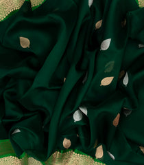 Bottle Green Handloom Banarasi Organza Silk Saree With Floral Buttas-BE1665