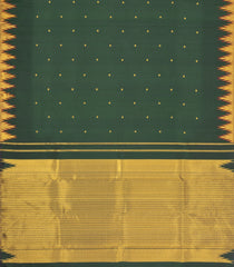 Bottle Green Handloom Kanchipuram Silk Saree With Buttas & Temple Border-KA16182