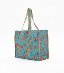 Cyan Bagru Printed Handmade Cotton Quilted Tote Bag-ACS1030