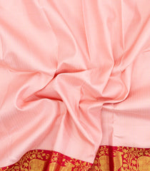 Baby Pink Handloom Korvai Kanchipuram Silk Saree With Zari Checks-KA15471