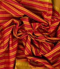 Red Handloom Kanchipuram Silk Saree With Mustard Stripes-KA13432