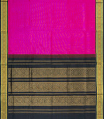 Hot Pink Handloom Korvai Silk Cotton Saree With Contrast Border-SC4505
