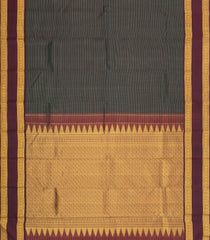 Bottle Green Handloom Kanchipuram Silk Saree With Zari Stripes-KA15413