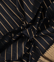 Black Handloom Silk Cotton Saree With Veldhari Stripes-SC4542