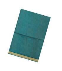 Teal Woven Tussar Silk Saree With Chevron Motifs-TU3558