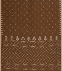 Dark Olive Woven Bengal Cotton Saree With Chevron Motifs-BG1814