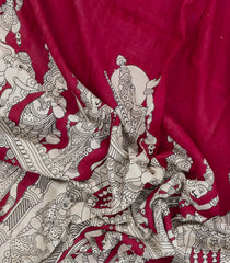 Magenta Printed Kalamkari Cotton Saree With Zari Border-KAL1223