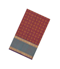 Crimson Handloom Silk Cotton Saree With Annam Chakaram Motifs-SC3947