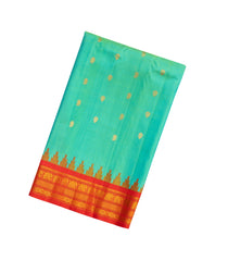Aquamarine Handloom Gadwal Silk Saree With Buttas & Contrast Border-GA0169