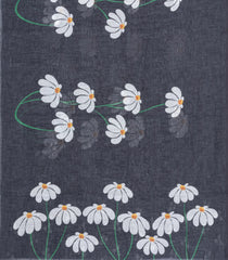 Dark Grey Printed Synthetic Linen Saree With Floral Motifs-SY0078