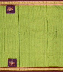Light Green Woven Cotton Saree With Diamond Motifs & Kasuti Hand Embroidery Pallu-EN1761