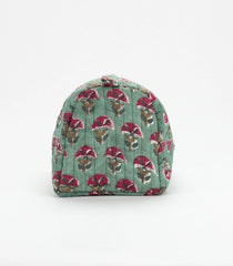 Green Cotton Bagru Printed Toiletry Bag With Zipper-ACS1081