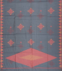 Grey Woven Synthetic Tussar Saree With Floral Motifs & Temple Border-BL4534