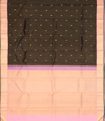 Black Handloom Korvai Kanchipuram Silk Saree With Stripes & Buttas-KA13074