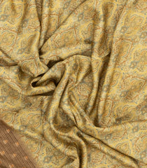 Sandal Printed Tussar Silk Saree With Floral Motifs-TU3611