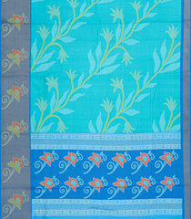 Turquoise Printed Art Tussar Saree With Zari Border-BL5001