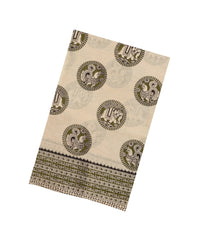 Taupe Woven Kalamkari Cotton Saree With Green Printed Motifs-KAL1159