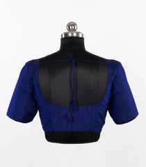 Royal Blue Raw Silk Deep-Back Blouse-RB5267