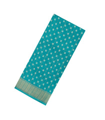 Turquoise Printed Art Dola Silk Saree With Zari Checks & Border-BL5741