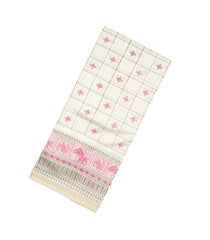 White Woven Chirala Cotton Saree With Printed Pink Checks-CR1277